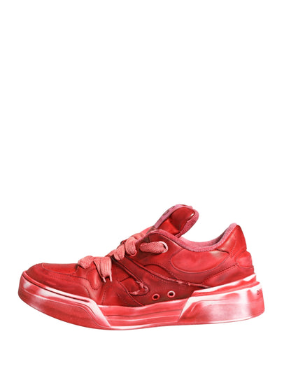 Dolce & Gabbana Red Distressed Suede Low-Top Sneakers (Condition: Minor Defects)
