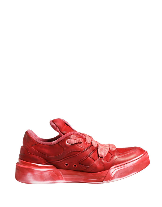 Dolce & Gabbana Red Distressed Suede Low-Top Sneakers (Condition: Minor Defects)