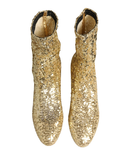 Dolce & Gabbana Gold Sequined Short Boots