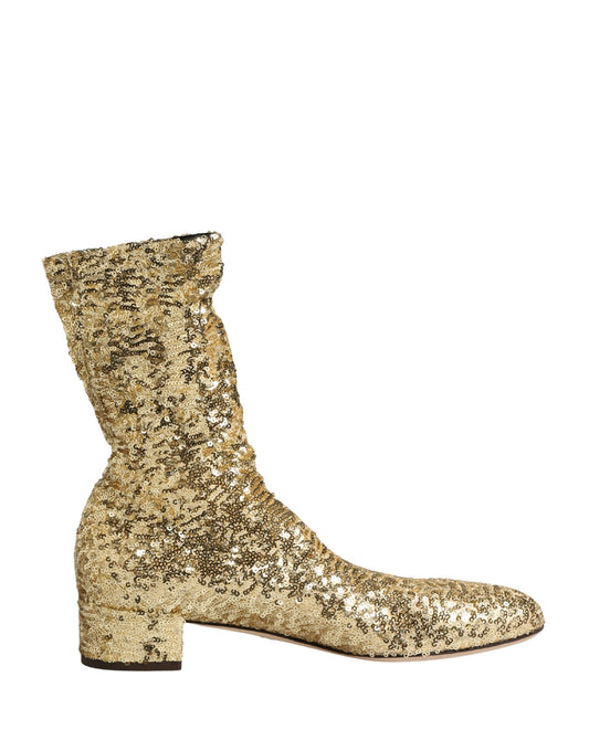 Dolce & Gabbana Gold Sequined Short Boots