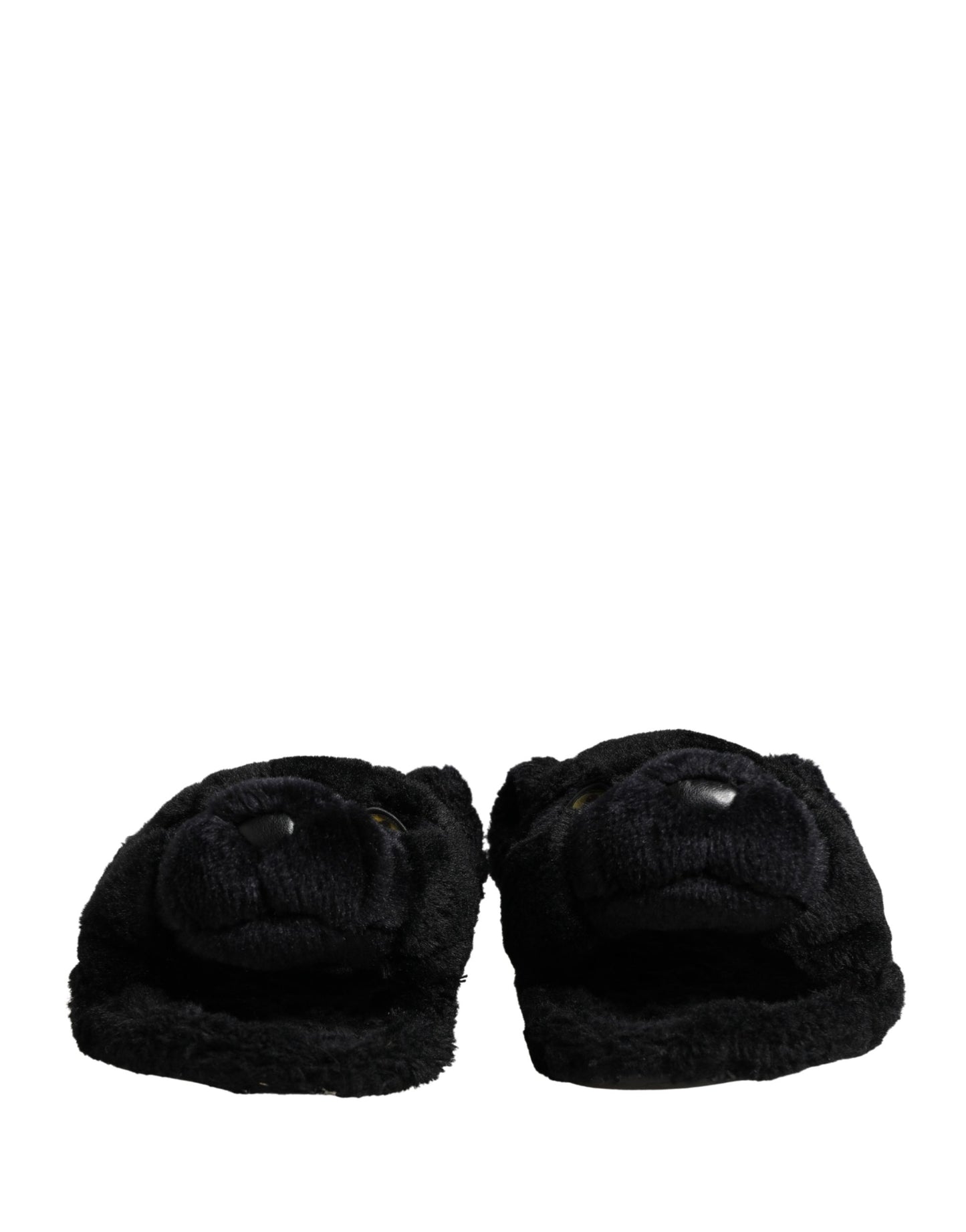 Dolce & Gabbana Black Faux Fur Panther Plush Flat Slides - Preowned Condition
