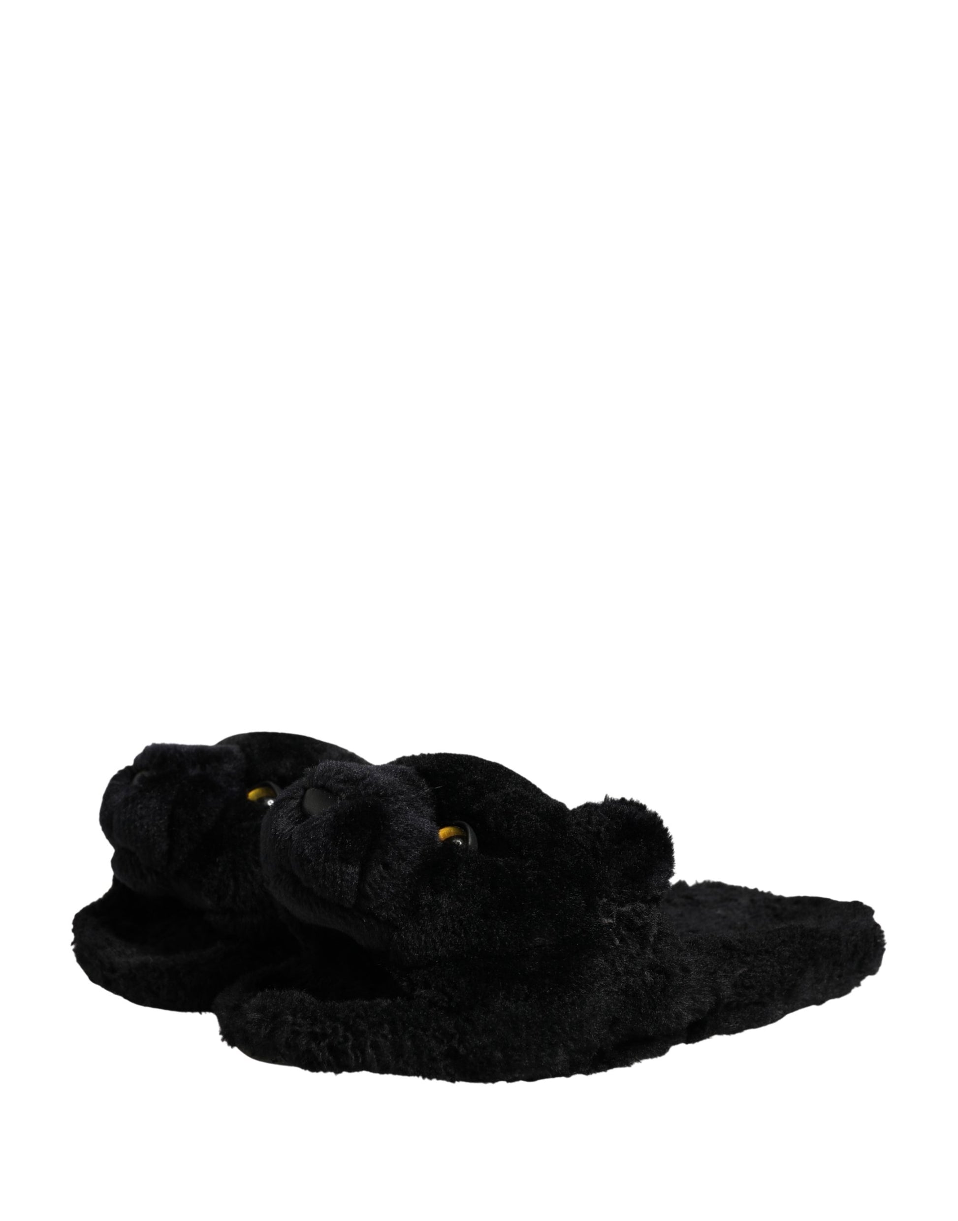 Dolce & Gabbana Black Faux Fur Panther Plush Flat Slides - Preowned Condition