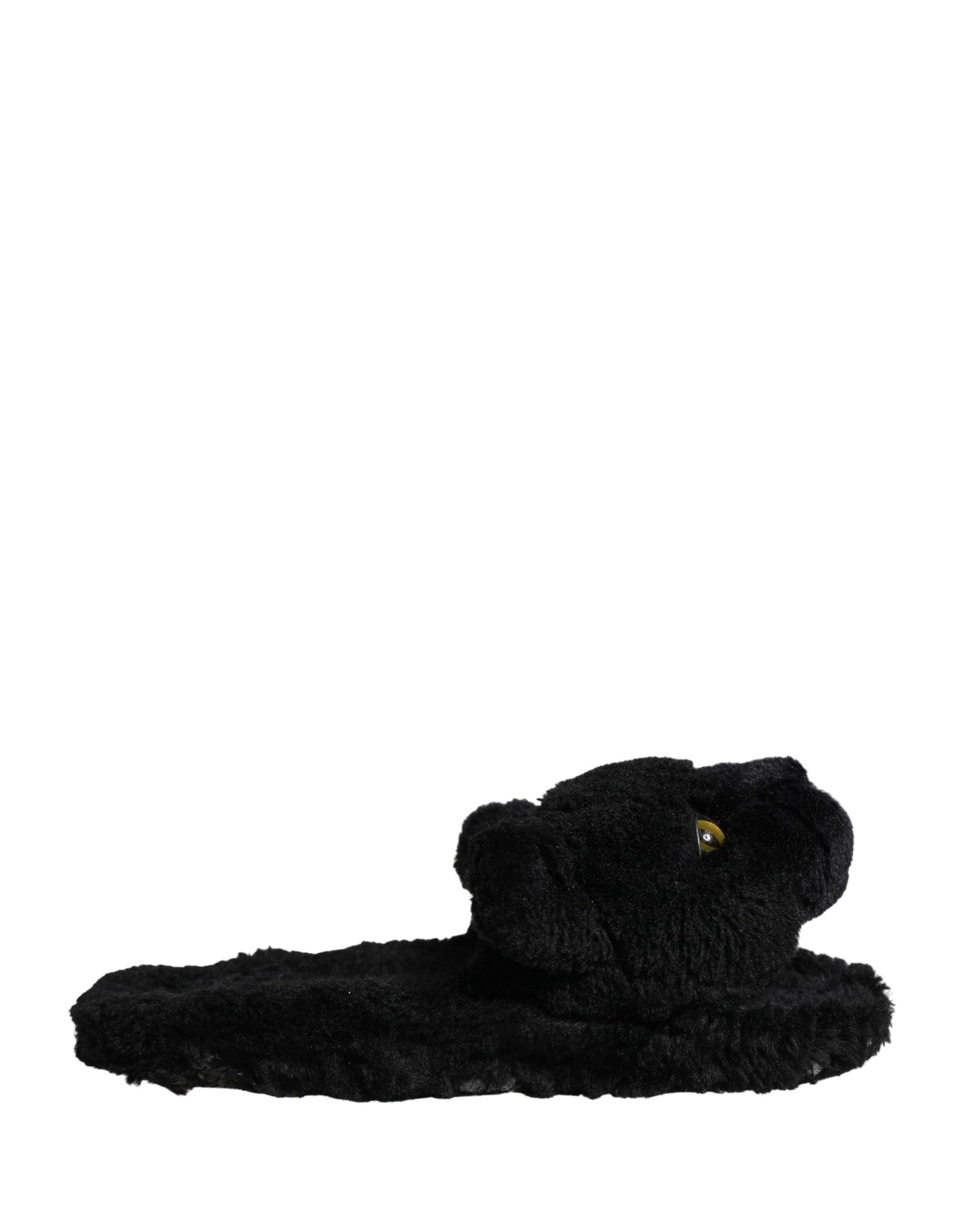 Dolce & Gabbana Black Faux Fur Panther Plush Flat Slides - Preowned Condition