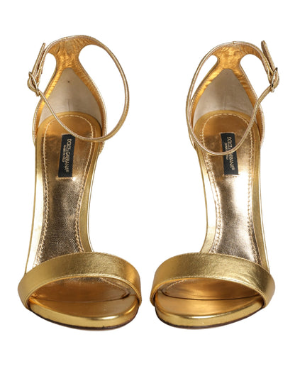 Dolce & Gabbana Gold Leather Keira High Heels Sandals - Authentic, New with Minor Defects