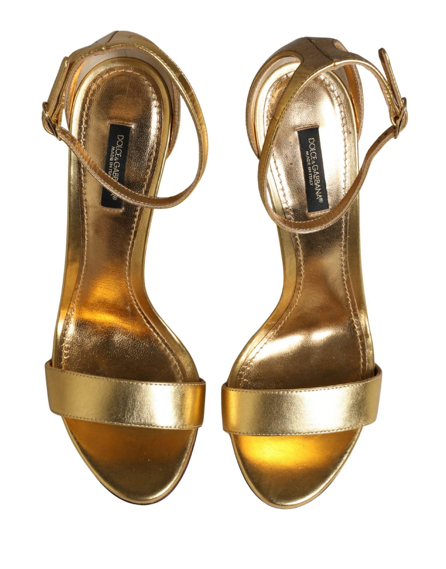 Dolce & Gabbana Gold Leather Keira High Heels Sandals - Authentic, New with Minor Defects