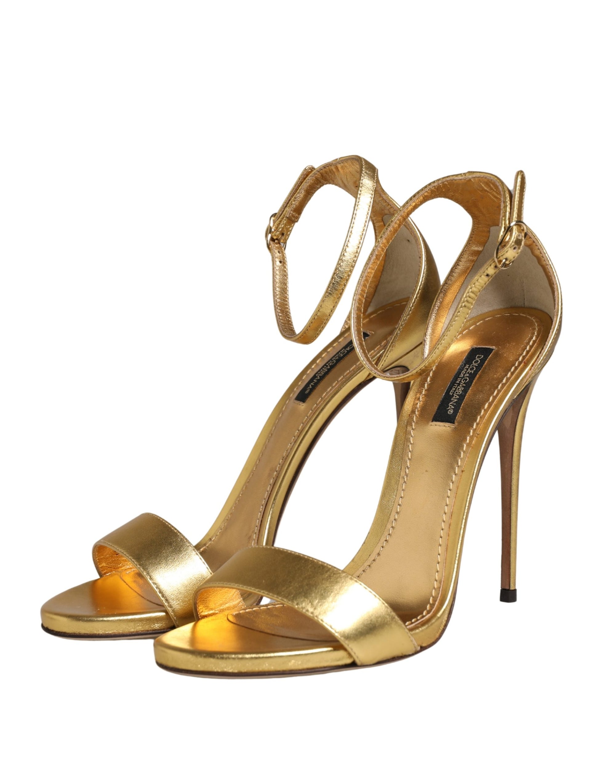 Dolce & Gabbana Gold Leather Keira High Heels Sandals - Authentic, New with Minor Defects