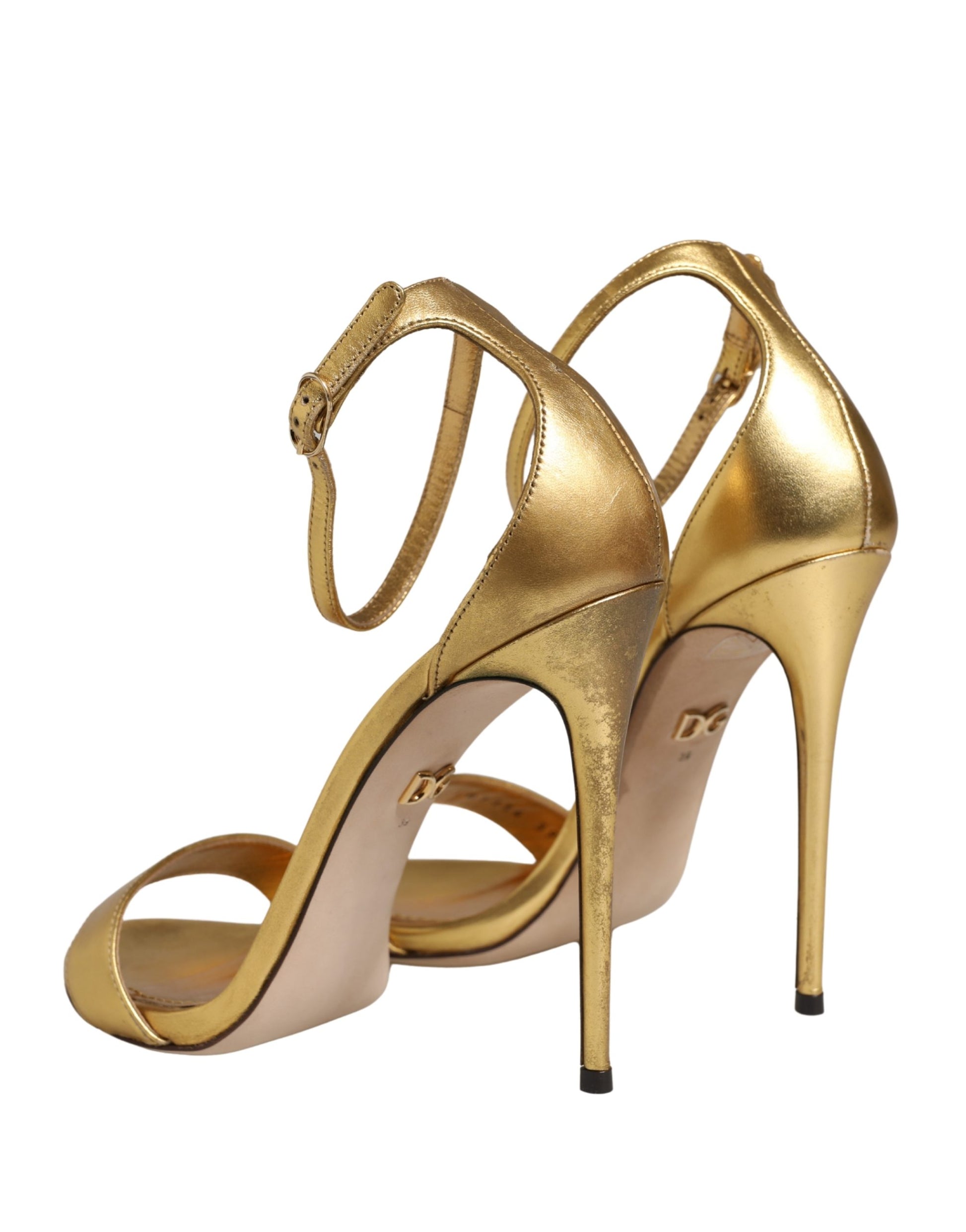 Dolce & Gabbana Gold Leather Keira High Heels Sandals - Authentic, New with Minor Defects