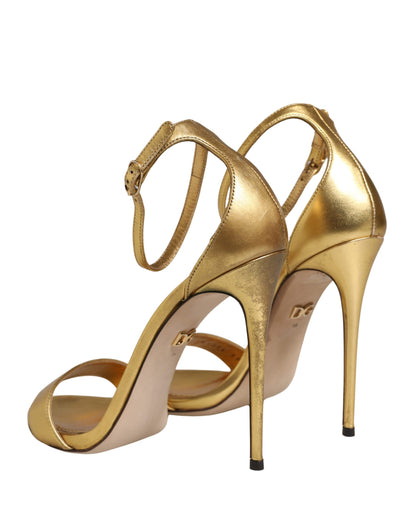 Dolce & Gabbana Gold Leather Keira High Heels Sandals - Authentic, New with Minor Defects