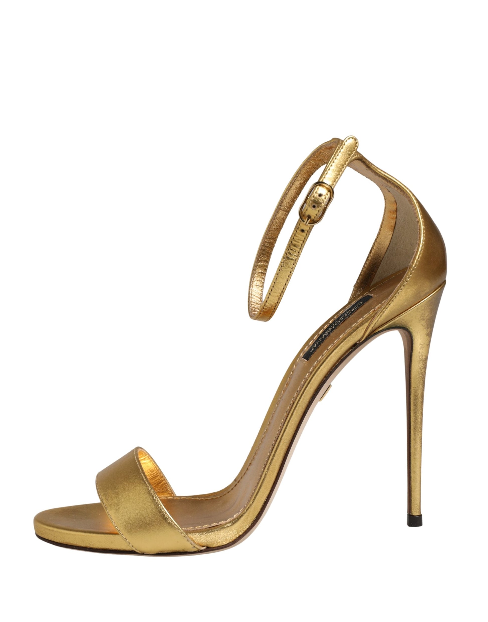 Dolce & Gabbana Gold Leather Keira High Heels Sandals - Authentic, New with Minor Defects