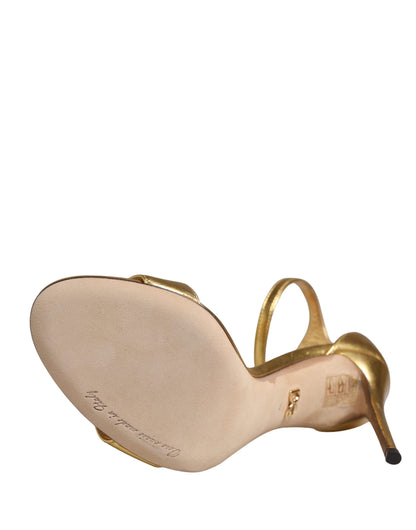 Dolce & Gabbana Gold Leather Keira High Heels Sandals - Authentic, New with Minor Defects