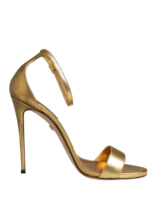 Dolce & Gabbana Gold Leather Keira High Heels Sandals - New with Minor Defects