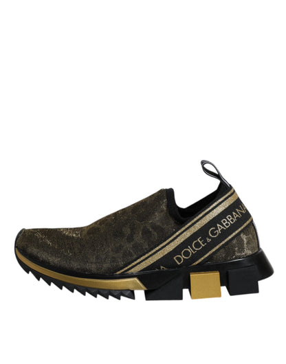 Dolce & Gabbana Gold Glitter Leopard Sorrento Sneakers