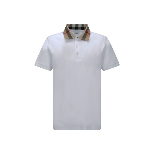 Burberry White Cotton Cody Check Collar Polo Shirt