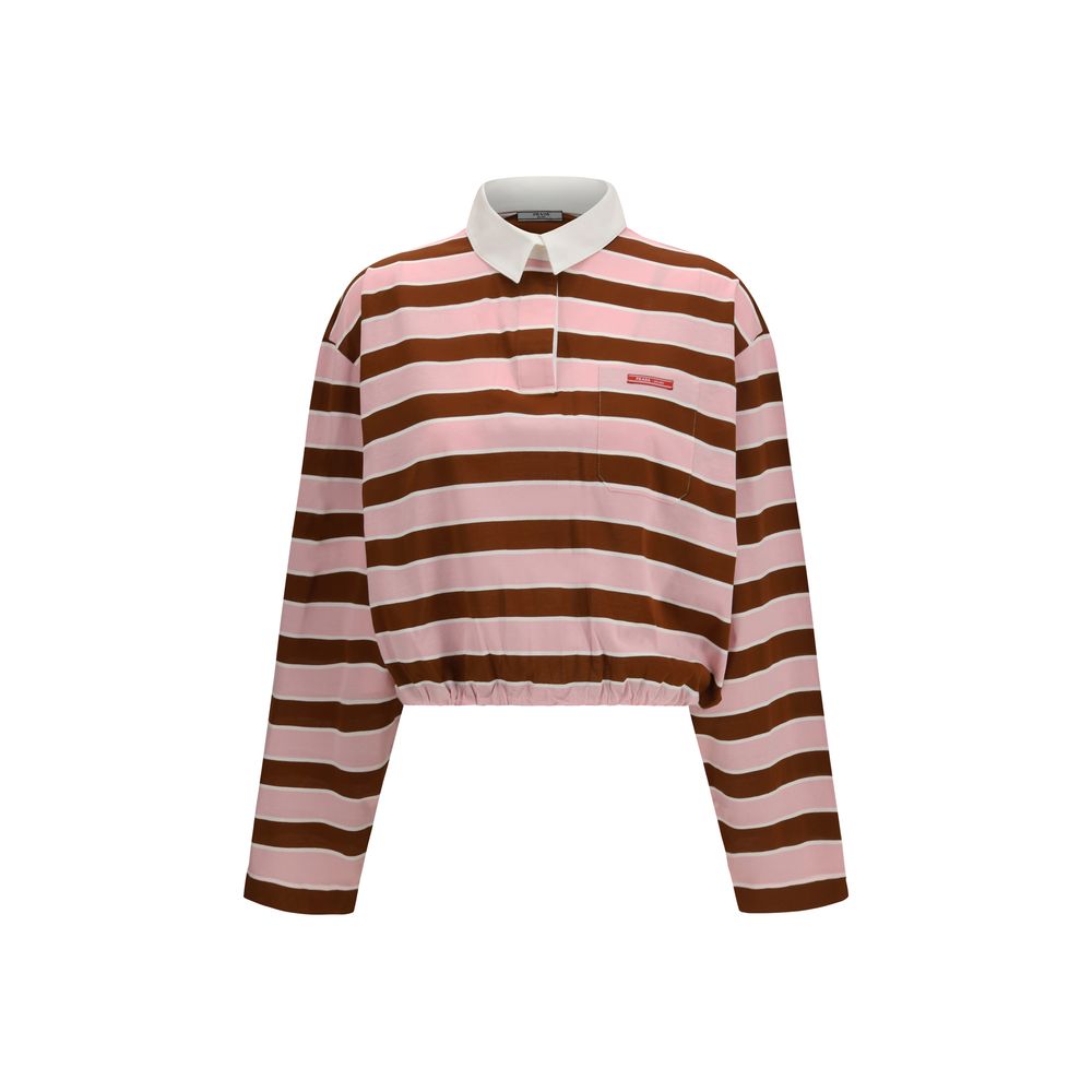 Prada Bayadere Pink & Brown Striped Long-Sleeve Crop Polo T-Shirt