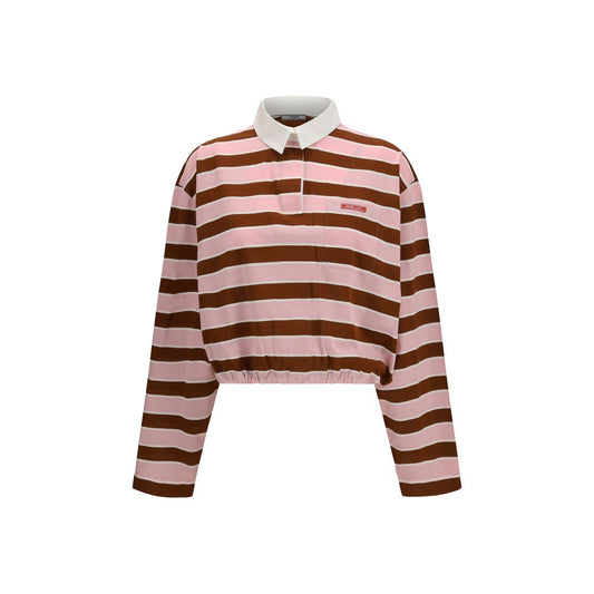 Prada Bayadere Pink & Brown Striped Long-Sleeve Crop Polo T-Shirt