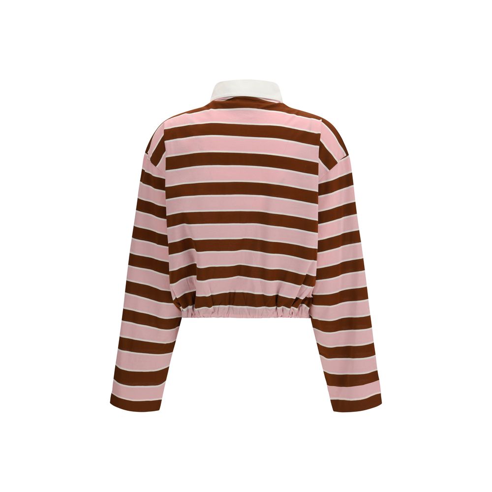 Prada Bayadere Pink & Brown Striped Long-Sleeve Crop Polo T-Shirt