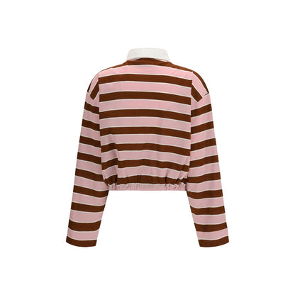 Prada Bayadere Pink & Brown Striped Long-Sleeve Crop Polo T-Shirt