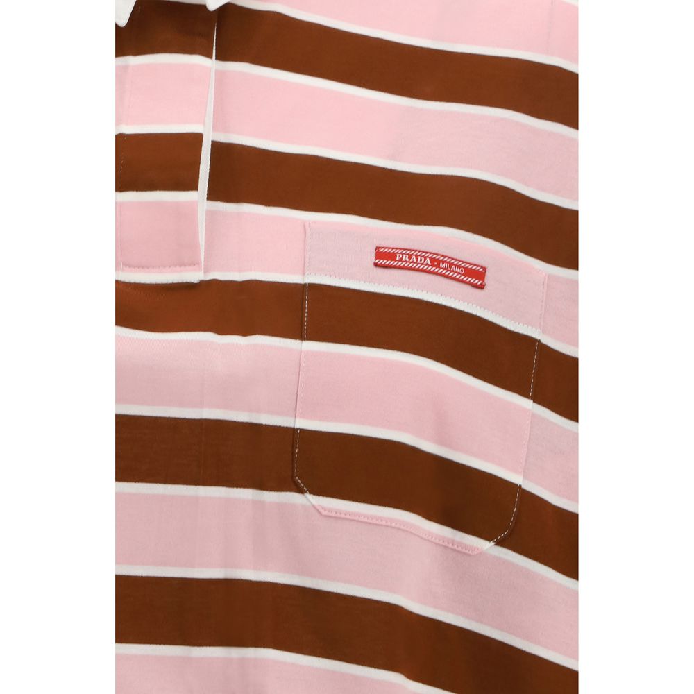 Prada Bayadere Pink & Brown Striped Long-Sleeve Crop Polo T-Shirt