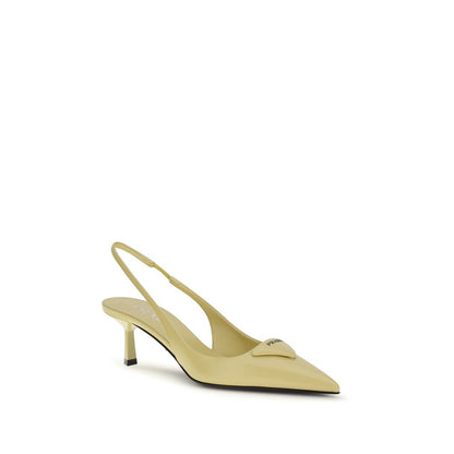 Prada Yellow Leather Logo-Plaque Pointed-Toe Slingback Pump