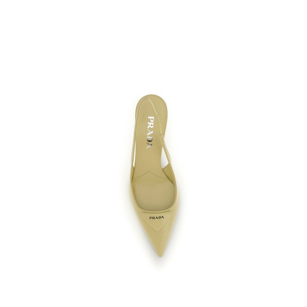Prada Yellow Leather Logo-Plaque Pointed-Toe Slingback Pump