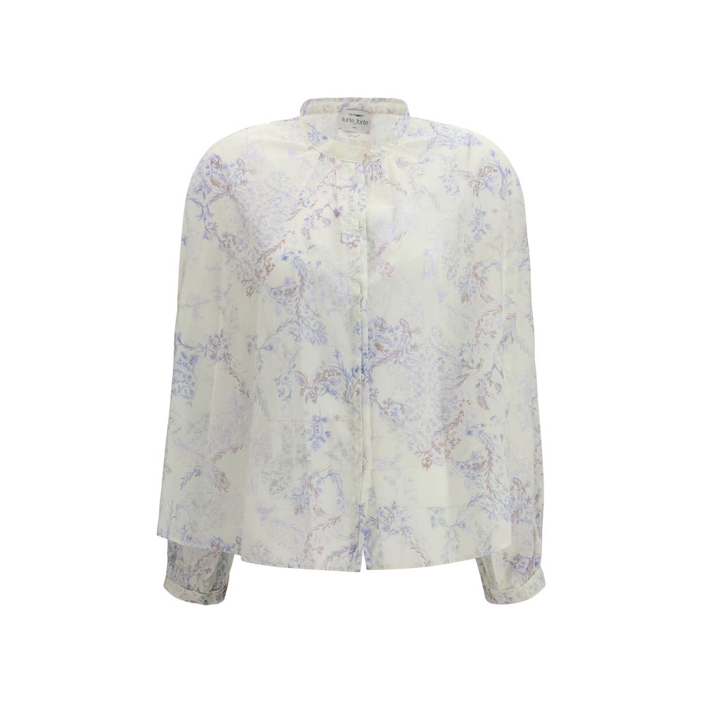 Forte_Forte White Botanical Print Shirt Blouse