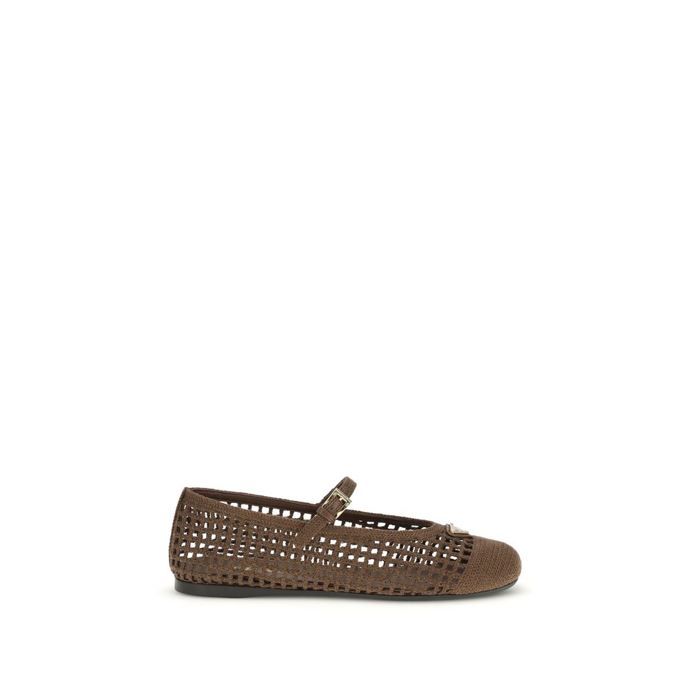 Prada Brown Cotton Crochet Ballerina Flats