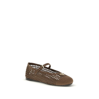 Prada Brown Cotton Crochet Ballerina Flats