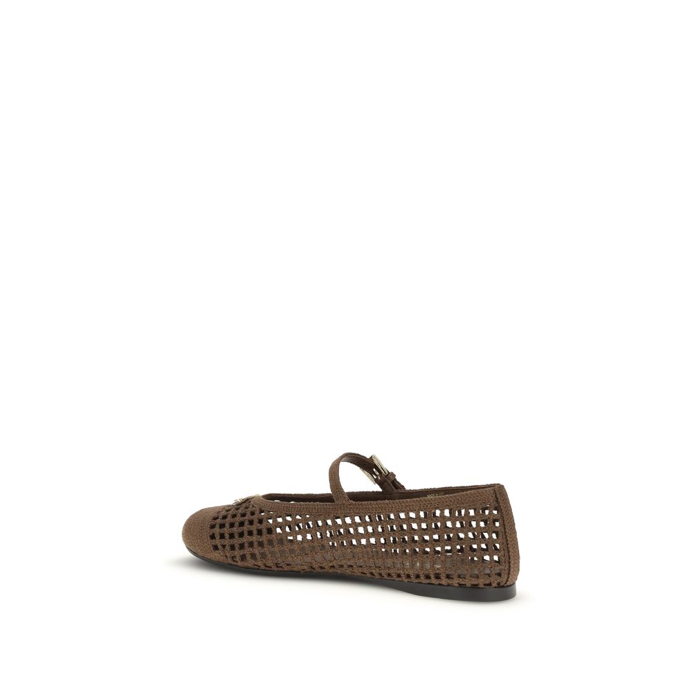 Prada Brown Cotton Crochet Ballerina Flats