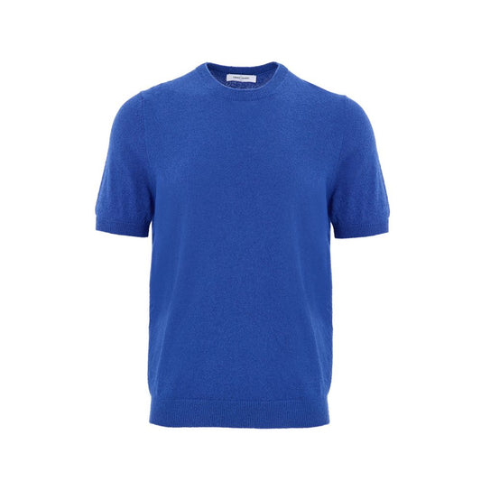 Gran Sasso Blue Cotton T-Shirt - Knitwear-Effect Short-Sleeved Sweater