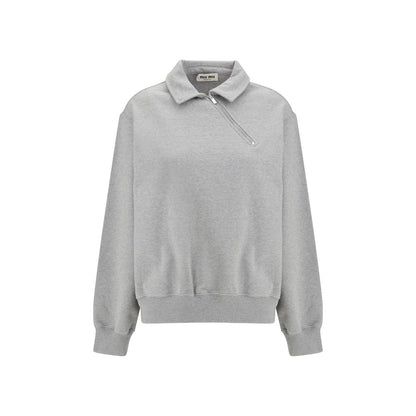 Miu Miu Gray Cotton Sweatshirt with Oblique Zip Closure
