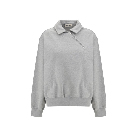 Miu Miu Gray Cotton Sweatshirt with Oblique Zip Closure