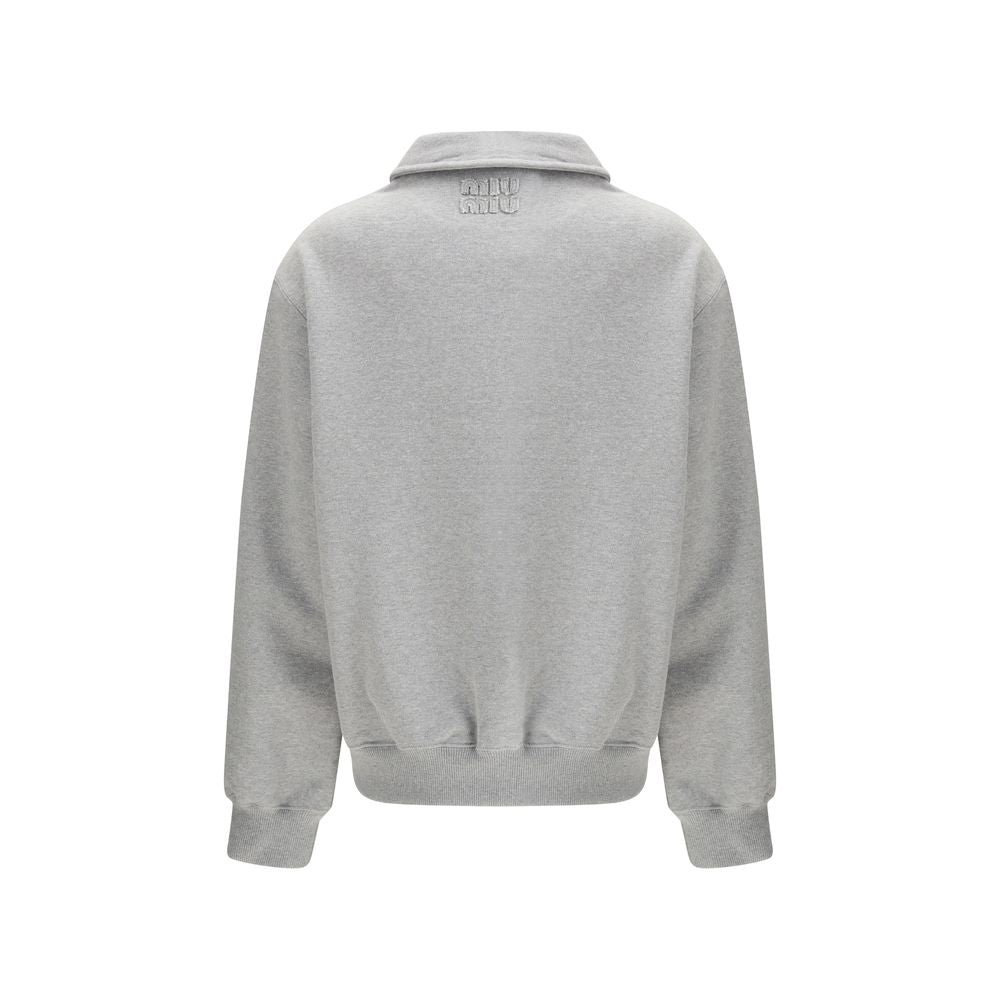 Miu Miu Gray Cotton Sweatshirt with Oblique Zip Closure