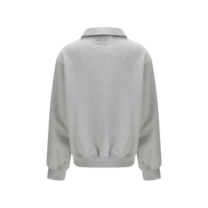 Miu Miu Gray Cotton Sweatshirt with Oblique Zip Closure