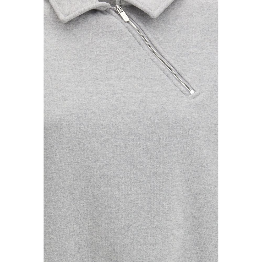 Miu Miu Gray Cotton Sweatshirt with Oblique Zip Closure