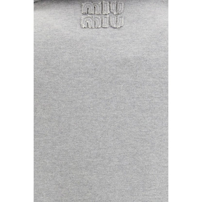 Miu Miu Gray Cotton Sweatshirt with Oblique Zip Closure