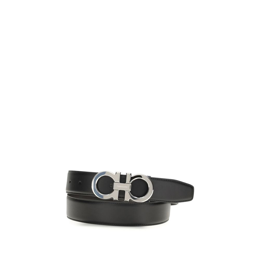 Ferragamo Black Calf Leather Gancini Belt