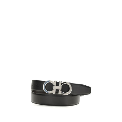 Ferragamo Black Calf Leather Gancini Belt