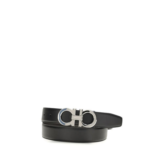 Ferragamo Black Calf Leather Gancini Belt