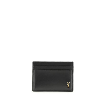 Saint Laurent Black Calf Leather Cassandre Card Holder Wallet
