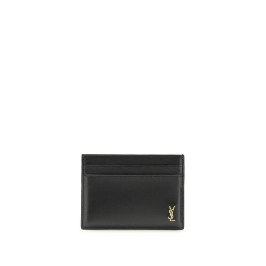 Saint Laurent Black Calf Leather Cassandre Card Holder Wallet