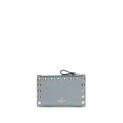 Valentino Garavani Blue Leather Rockstud Zipper Wallet