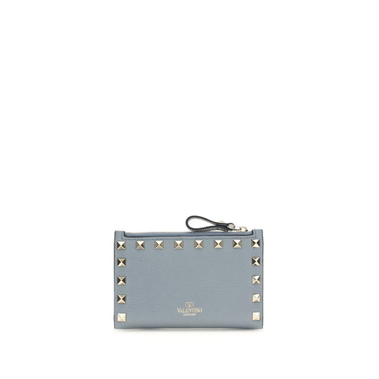 Valentino Garavani Blue Leather Rockstud Zipper Wallet