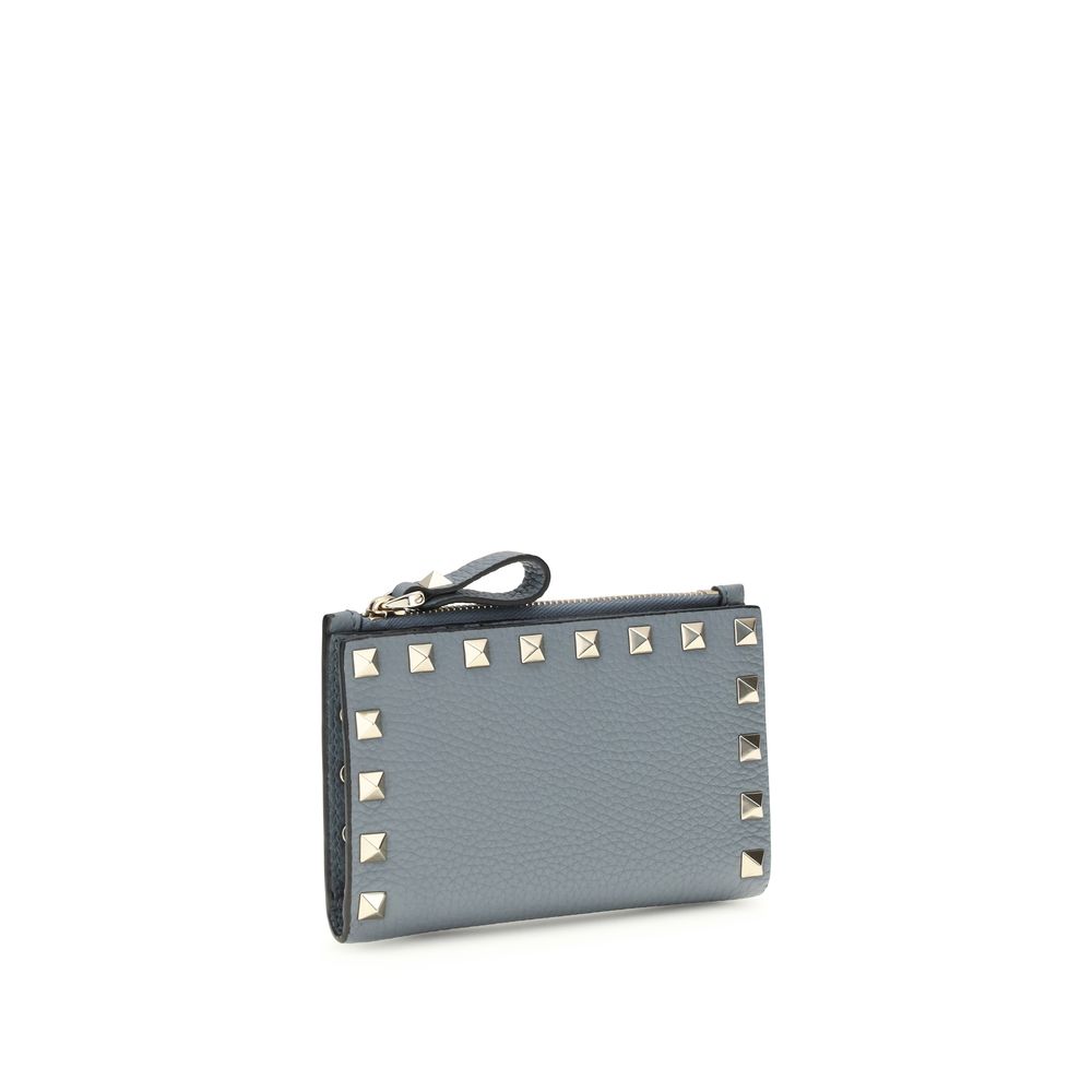 Valentino Garavani Blue Leather Rockstud Zipper Wallet