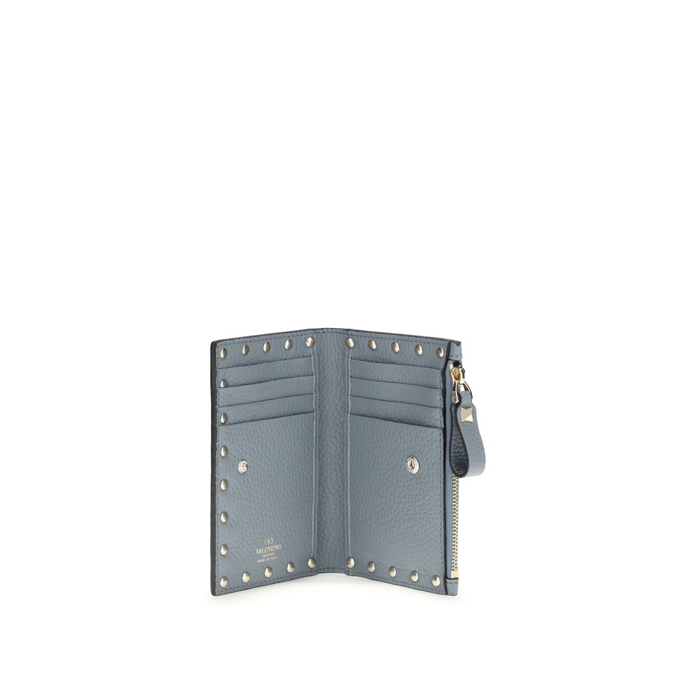 Valentino Garavani Blue Leather Rockstud Zipper Wallet