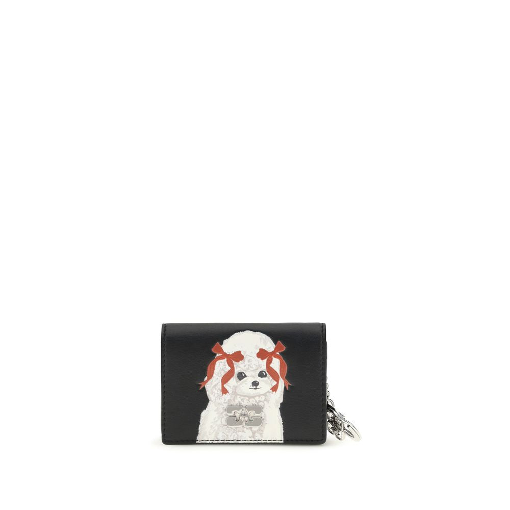 Ganni Black Polyester Wallet - Poodle Print Card Holder