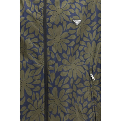 Prada Re-Nylon Reversible Black & Daisy Flower Print Hooded Windbreaker Jacket