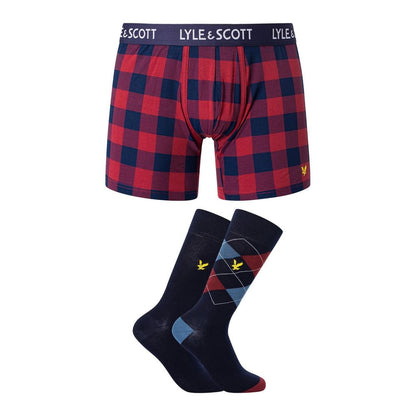 Lyle & Scott OTIS Bordeaux Cotton Boxers Set with Coordinated Socks