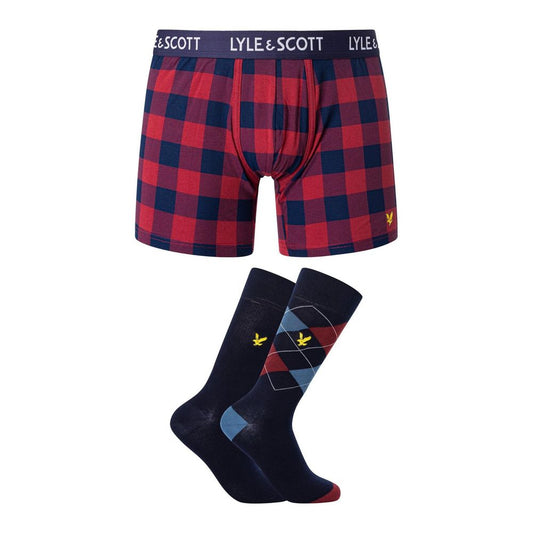 Lyle & Scott OTIS Bordeaux Cotton Boxers Set with Coordinated Socks