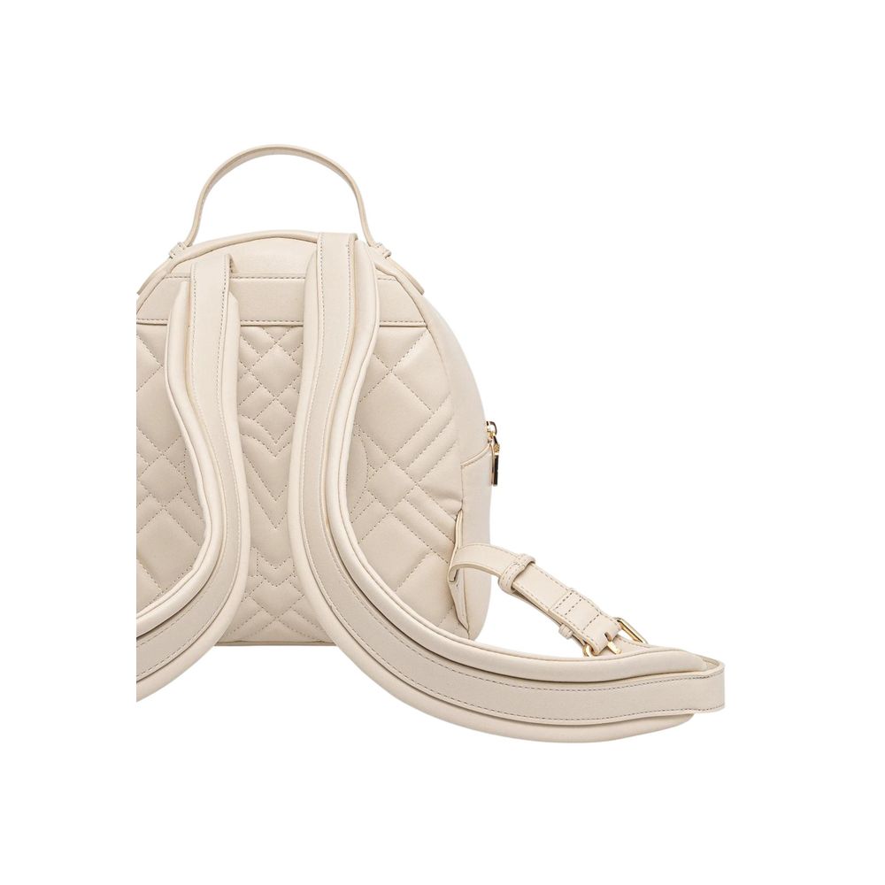 Love Moschino Beige Faux Leather Quilted Backpack