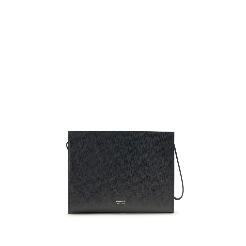 Ferragamo Gancini Pouch in Black Calf Leather